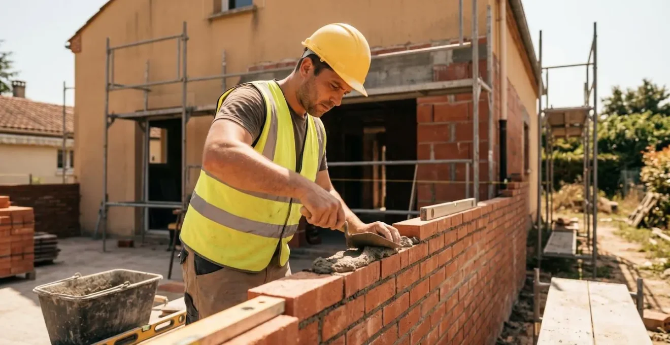 Dossier de permis de construire ouvert avec formulaire Cerfa et tampon officiel de mairie française sur bureau, dans le cadre d'un projet d'extension de maison